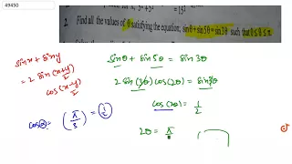 Find values of `theta` satisfying `sintheta+sin5theta=sin3theta` such that `0 lt=theta lt=pi`