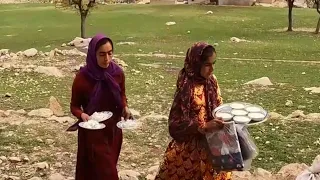 Cooking local bread by a nomadic family