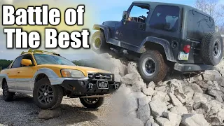 Subaru baja vs Jeep TJ Wrangler!  Can we keep up?