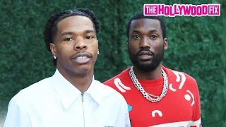 Lil Baby Yells At Paparazzi In Spanish With Meek Mill At The Super Bowl Party In Beverly Hills, CA
