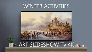 Winter activities | Vintage art slideshow| Frozen river | Skaters | 4K Paintings | TV screensaver