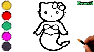 Hello Kitty Mermaid Drawing and Coloring for Kids, Toddlers | How to Draw a Hello Kitty Step by Step