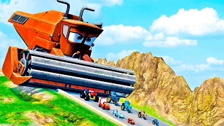 Big & Small Lightning McQueen vs Big & Small Tractor vs DOWN OF DEATH – BeamNG.Drive