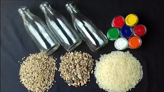 3 Beautiful Bottle Decoration With Rice and Sand | Easy Bottle Decoration With Stones | Bottle Art