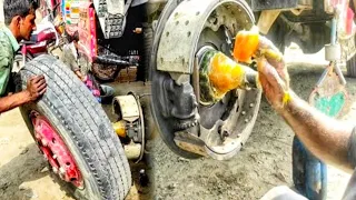 How to Clean Hino Front Wheel Hub || Greasing of Bearings and Fitting Hino Truck Tire.