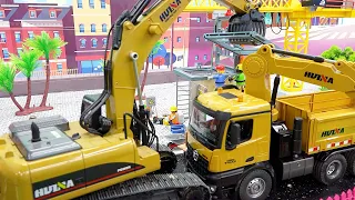 Build House with Excavator, Dump Truck Toys Activity