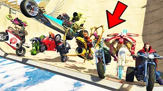 GTA 5: AVENGERS ARMY vs MEGA RAMP SUPERBIKE GLIDE CHALLENGE!