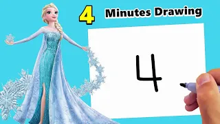 How to Draw Elsa With Number 4 Easy in Just 4 Minutes
