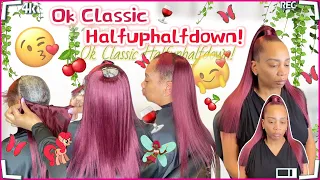 🍒Quick Weave Tutorial: Half Up Half Down No Leave Out | Burgundy Hair Weave | #ULAHAIR