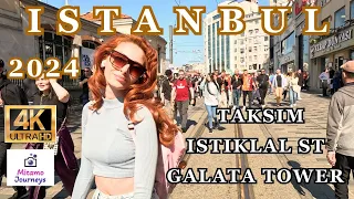 Walking in Istanbul Streets on April 21th, 2024 | From Galata Tower To Taksim Square | UHD 4K 60fps