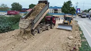 Full Project Part 1-End| Best Fantastic Action Bulldozer SHANTUI Pushing Big Soil Stone into Water