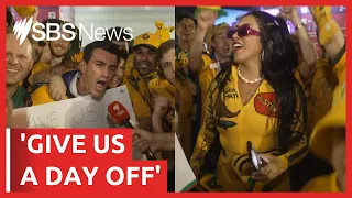 'It's coming to the land Down Under!': Socceroos fans celebrate historic win over Denmark | SBS News