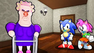 BABY SONIC AND BABY AMY VS ESCAPE GRUMPY GRAN IN ROBLOX