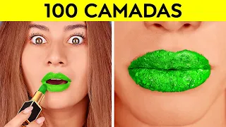 DESAFIO DAS 100 CAMADAS! Maquiagem, Unhas, Batom! 100 Camadas de Coisas por 123 GO! CHALLENGE