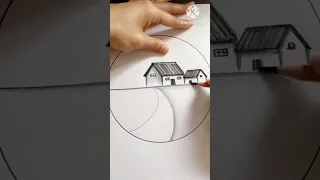 Pencil drawing in circle step by step_ Easy  village scenery drawing _ Circle easy drawing