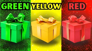 Choose your gift 💚💛❤️ || 3 gift box challenge || GREEN YELLOW RED #pickonekickone #giftboxchallenge