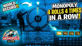 Monopoly Live 4 Rolls 4 Times In A Row! (World Record)