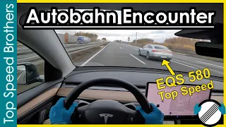 Until the Battery explodes, Tesla Model Y meets Mercedes EQS 580, high speed on the Autobahn