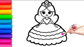 A Cute Princess Drawing Painting Colouring for kids Toddlers | How to draw a princess easy step