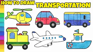 How to Draw and Color - TRANSPORTATION - CAR, AIRPLANE, BUS AND MORE - Coconana