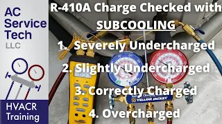 R-410A AC Unit, Checking the Charge with Subcooling, Undercharged through Overcharged!