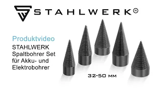 STAHLWERK 5er Set Spaltbohrer 32/38/42/45/50 mm für Akku & Elektrobohrer zum Spalten von Brennholz