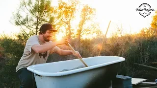 Wood Fired Off-Grid Outdoor Bath Tub!