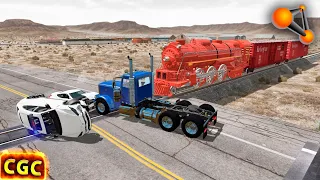 Steam Engine Train Vs Cars on railroad cross #6 BeamNG Drive