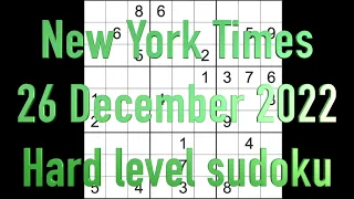 Sudoku solution – New York Times sudoku 26 December 2022 Hard level