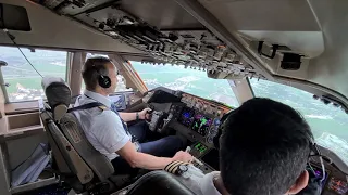 BOEING 747  "The queen of the sky" is LANDING ✈ (Cockpit view + Radio communication )