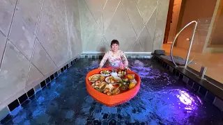 Dining in my $180 Hotel Room Indoor Swimming Pool!