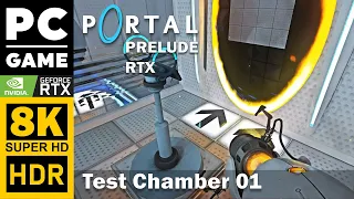 Test Chamber 01 | Portal: Prelude RTX | Walkthrough, No Commentary, 8K, RTX