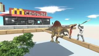 Spinosaurus in front of McDonald's - Animal Revolt Battle Simulator