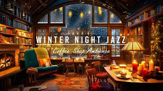 Winter Coffee Shop Bookstore Ambience with Relaxing Smooth Piano Jazz Music and Crackling Fireplace