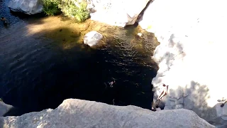 Hiking swimming and cliff jumping at Aztec Falls in the San Bernardino Mountains