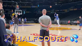 📺 Bruce “Q” Fraser splashes from halfcourt at start of Warriors morning shootaround b4 LA Lakers