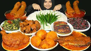 SPICY MUTTON LEG CURRY+GRAVY, CHICKEN MASALA CURRY+LIVER BHUNA, FISH+EGG CURRY, BIG BITES | MUKBANG