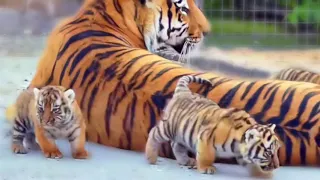 Так МИЛО топают за мамой неуклюжие тигрята- малыши! Тайган