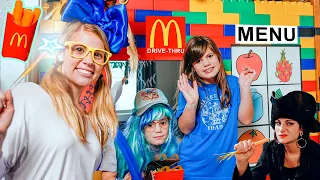 Pretend Play at Healthy McDonalds LEGO Drive Thru! Twins Kate & Lilly Magic Fun!