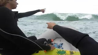 FINDING OUTER SAND BAR WAVES in MY DINGHY BOAT