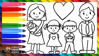 Disegnare e Colorare una Famiglia di 5 👩👨👧👦👶🌈 Disegni per Bambini