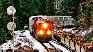 Huge Loaded Grain Train At Jackass Mountain With DPU Power On The CN Ashcroft Subdivision