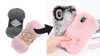 DIY - HOW TO MAKE PLUSH PHONE CASE with WOOL at HOME - EASY, QUICK and CHEAP