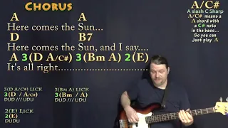 Here Comes the Sun (The Beatles) Bass Guitar Cover Lesson in A with Chords/Lyrics