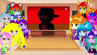 The 4 Rainbooms, Cozy Glow, Lemon, & The 4 Dazzlings react to Fnf Corrupted BF vs Tricky fight!!🤩🤩