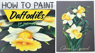 HOW TO PAINT Daffodils for beginners. Painting Technique ONE STROKE Tutorial in acrylic