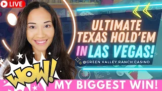 STRAIGHT FLUSH!!! MY BIGGEST WIN! 😱💜 ULTIMATE TEXAS HOLD'EM LIVE IN LAS VEGAS AT GREEN VALLEY RANCH!