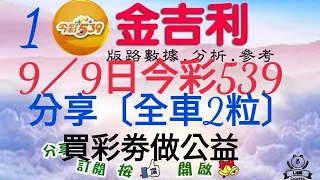 2023年9月9日今彩539分享期數版〔全車2粒〕9／8日中全車〔31〕。