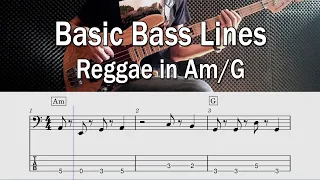 Basic Bass Lines - Reggae bass in Am/G - Sheet Music