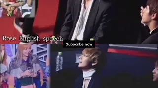 BTS V reaction to rosie and lisa's speech